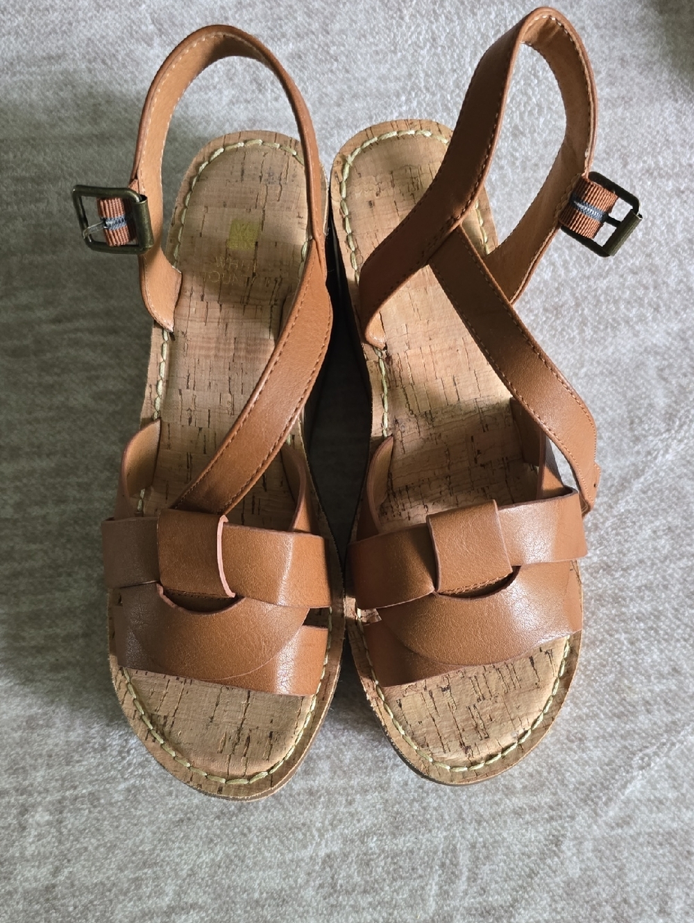 White Mountain Brown Leather Wedge Slingback Sandals